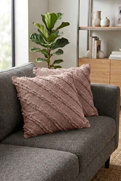 Onaltı Tekstil 2-Piece Bearded Chenille Throw Pillow Cover 45X45 cm Decorativ...