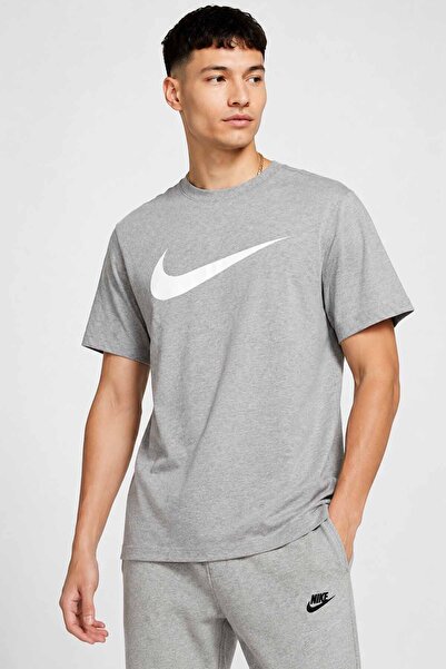 Nike Sportswear Men's Gray Logo Printed T-Shirt Cotton Casual Sports Short Sl...
