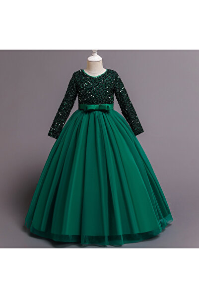 Printesasofy Rochie lungă verde Hanna pentru fete, cu paiete și tul, pentru e...