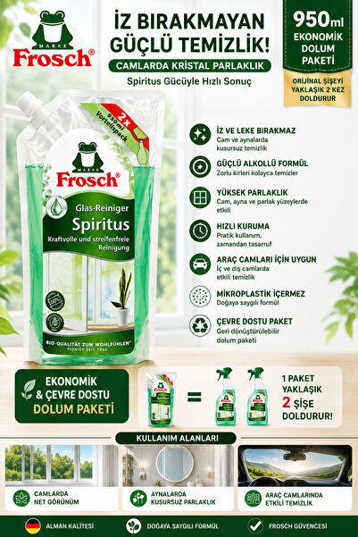 Frosch Spiritus Cam Temizleyici Yedek Dolum Paketi 950 ml - İz Bırakmayan Güç...