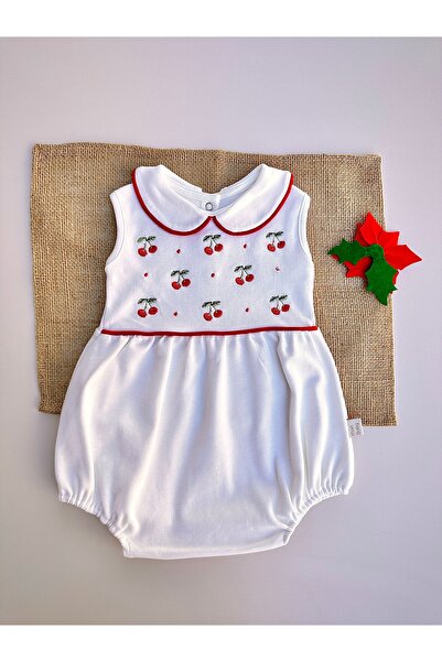 Mama Miel Baby Baby Cherry Embroidered Combed Cotton Baby Girl Summer Romper ...