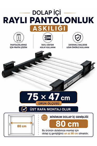 ShopyTime Dolap İçi Raylı Pantolon Askılığı Organizeri 80x47 cm Gardırop Düze...
