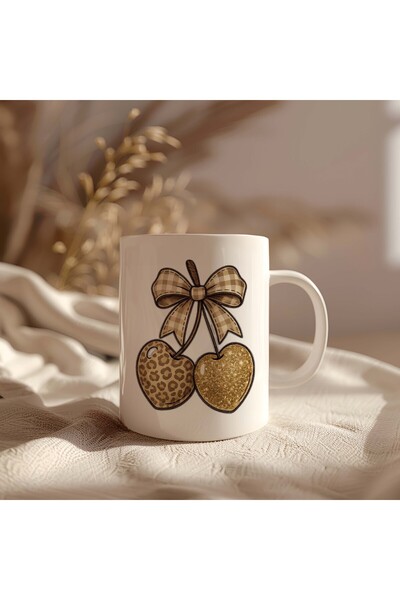 BB TRADE Leopard Cherry Design White Ceramic Printed Mug 330ml