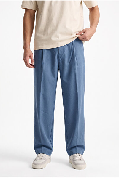 Respire Men's Pleated Detailed Woven Baggy Trousers Blue