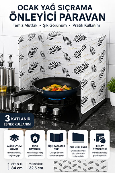 Binbirreyon Cooker Barrier Oil Splash Guard Aluminum White Patterned Paravan ...