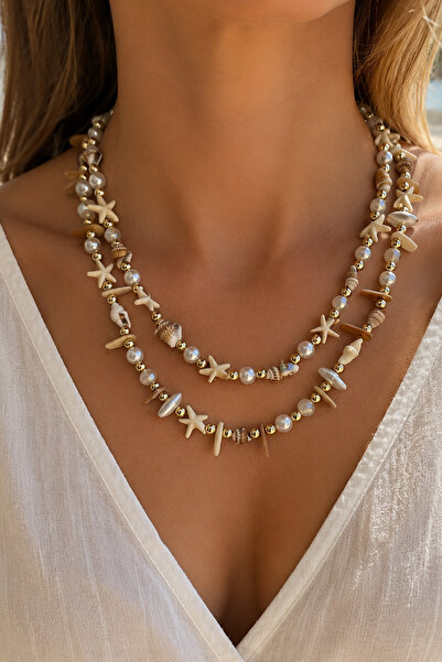Modex Double Row Starfish and Seashell Necklace (40cm)