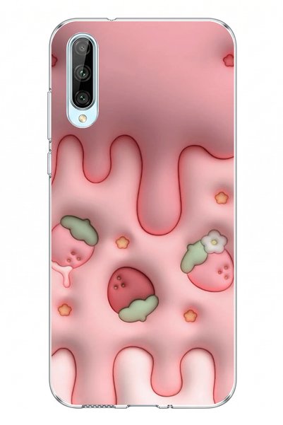 TechTree Huawei P Smart S Uyumlu Çilekli Pasta Baskılı Silikon Kılıf