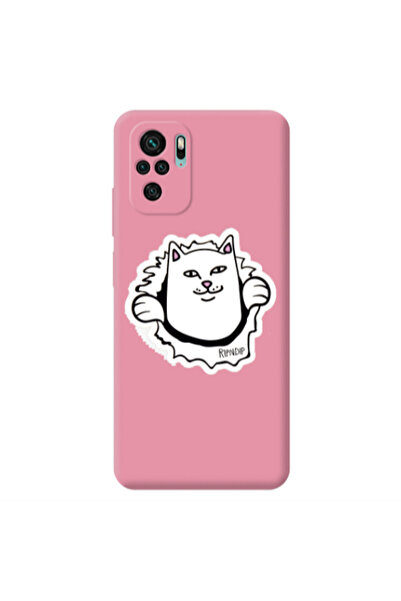 Other Xiaomi Redmi Note 10S White cat Pink Colored Silicone TPU Θήκη