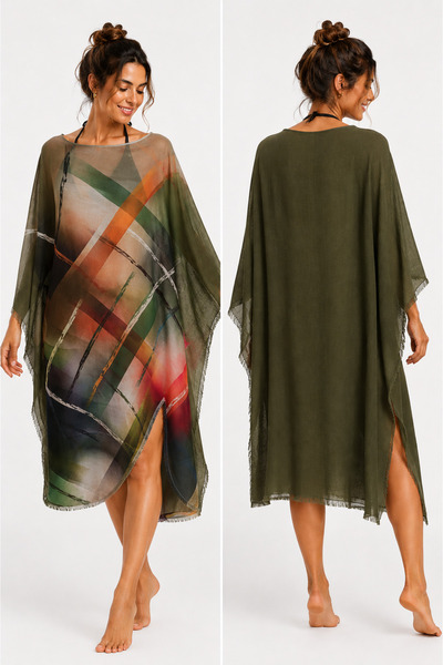 KRAFTELLA Aura Double Face Patterned Handmade Beach Kaftan-Relax Cut Boutique...