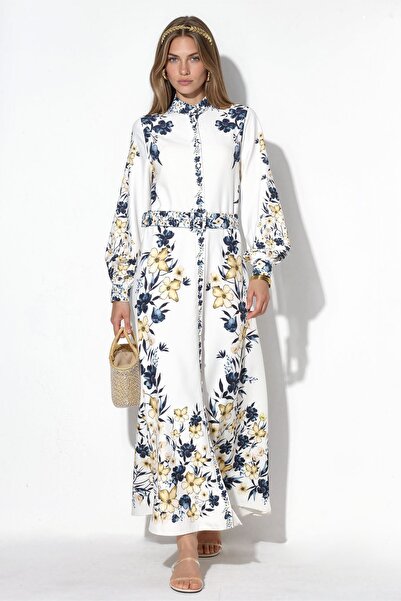 Hiccup Msn Floral Patterned Belted Maxi Shirt Dress