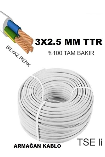 Armağan 3x2.5mm TTR Kablo Beyaz 100m Bakır