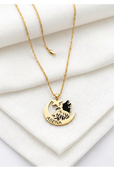 Moda Hilye www.modahilye.com 925 Ayar Gümüş Bozkurt Ayyıldız Unisex Kolye