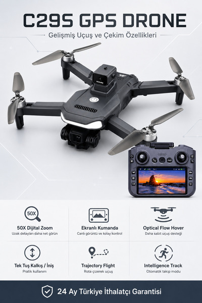 Ayers C29S GPS Drone HD Kameralı Ekranlı Kumandalı 50X Dijital Zoom Brushless...