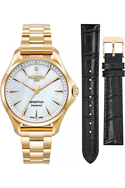 Roamer Set de damă 865847 48 20 50 — auriu, sportiv, cu o curea suplimentară.
