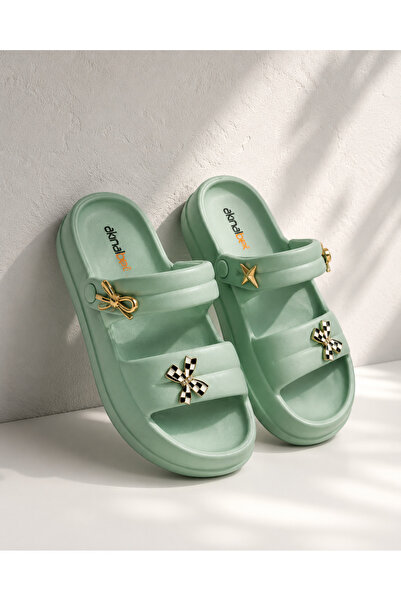 Akınal Bella Mint Green Women's Platform Slippers