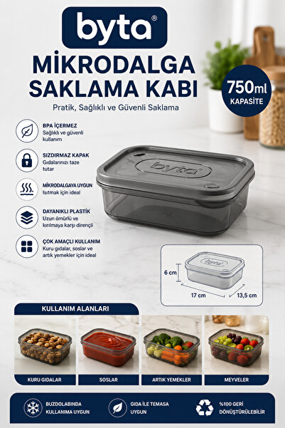 BYTA 750 ml Microwave Safe Plastic Storage Container with Lid Multi-Purpose F...