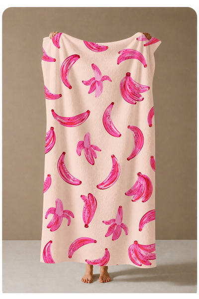 milroma Pink Banana and Leaf Patterned 70X150 Beach Towel