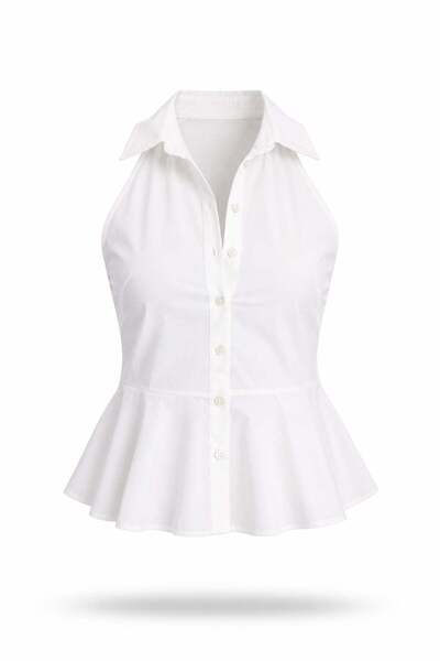 5in1Canpolat Beyaz Halter Yaka Peplum Gömlek 17757