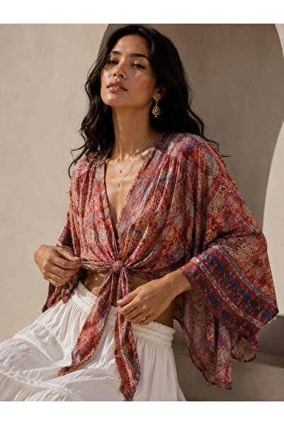 laviyonsa Ethnic Pattern Authentic Imported Silk Bolero-Double Breasted Busti...