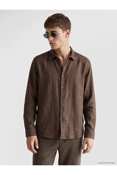 LC Waikiki Rmz Gi̇yi̇m Farkiyla Standard Fit 100% Linen Men's Shirt