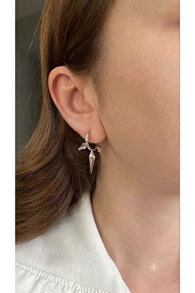 Silver rengi çivi model halka küpe