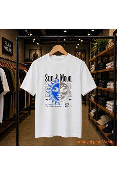 playwear Sun Monn Printed 100% Cotton Oversize Loose Regular Fit Crew Neck T-...