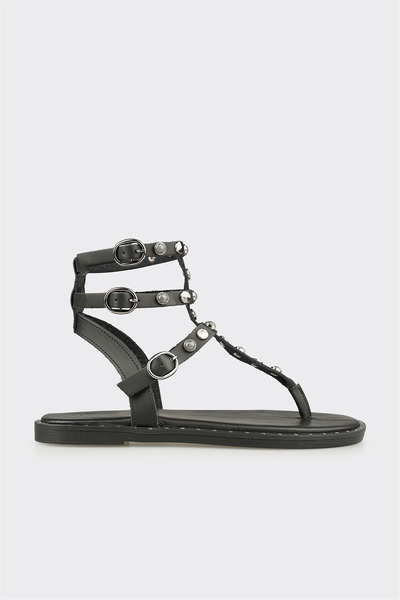 Elle Shoes Siyah Deri Kadın Sandalet
