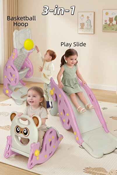 Generic 3in1 Plastic Toddler Slide Rocking Horse Basketball Hoop Indoor Outdo...