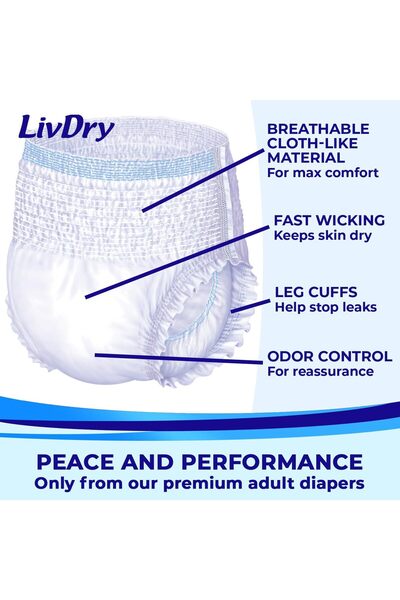 LivDry ملابس داخلية للكبار لسلس البول، 56 قطعة، مقاس كبير جداً، فائقة الامتصاص