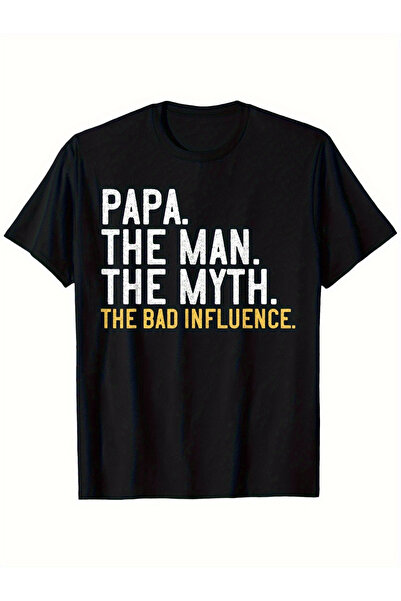 BASEPULSE تي شيرت رجالي بتصميم "Papa Man Myth The Bad Influence"، أسود جريء م...