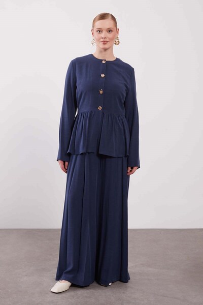 Levidor Indigo Waist Ruffle Detailed Double Set