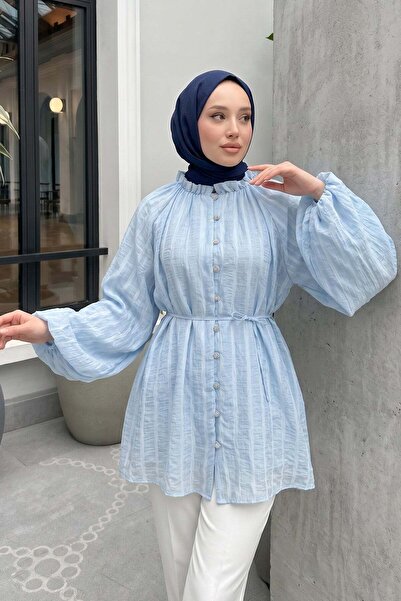 zenne Birit Detailed Shirt Y0122 - Baby Blue