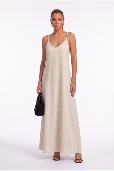 TLG TLG GİYİM Women's Raw Linen Dress with Rope Straps and Lining