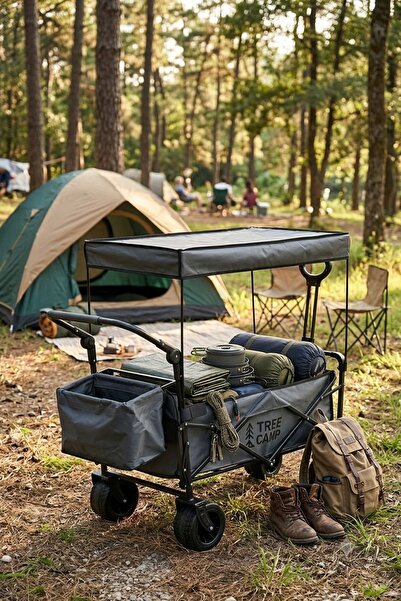 Alezy Tree Camp Katlanır Sistemli Tenteli Vagon Arabası Gri