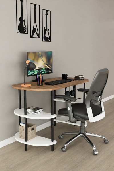 BARIN DESIGN Çok Amaçlı Çalışma Masası - Kitaplıklı Bilgisayar Masası, Ofis M...