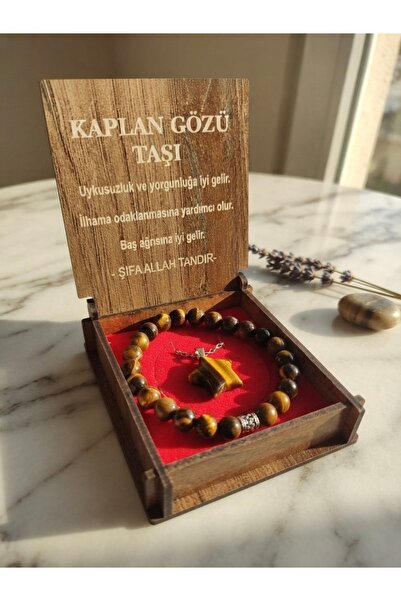 Meneva Aksesuar Tiger's Eye Stone Natural Stone Necklace with Wooden Box, Bra...