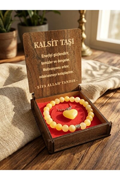 Meneva Aksesuar Calcite Stone Natural Stone Wooden Boxed Necklace and Bracele...