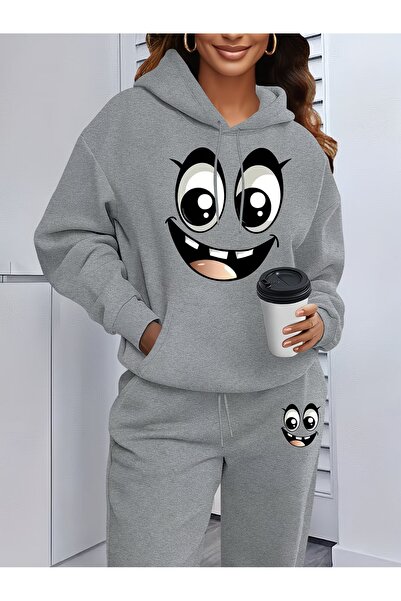 WOODROFFE Women's Printed Oversize Hooded Tracksuit Set Loose Fit