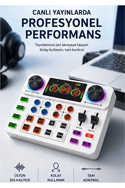 Asfal Profesyonel Canlı Yayın Ses Kartı Bluetooth Podcast Mikrofon Mixer Karaoke Gaming Ses Mikseri
