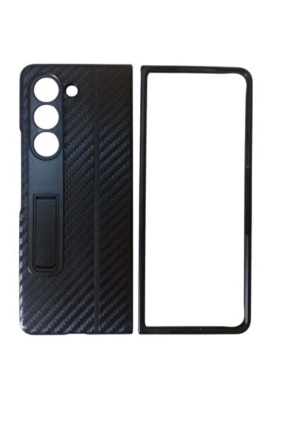 Generic Galaxy Z Fold 5 Protective Leather Case with Stand Black