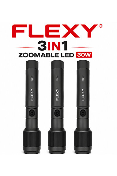 flexy مجموعة مصباح يدوي LED قابل لإعادة الشحن وقابل للتكبير والتصغير 3 في 1 م...