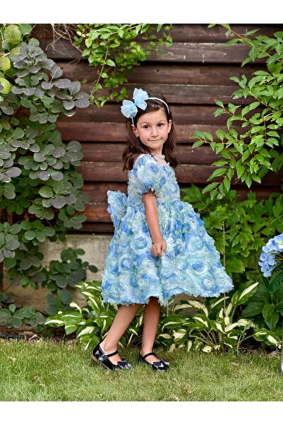 Printesasofy Rochie albastră cu trandafiri 3D Zoey