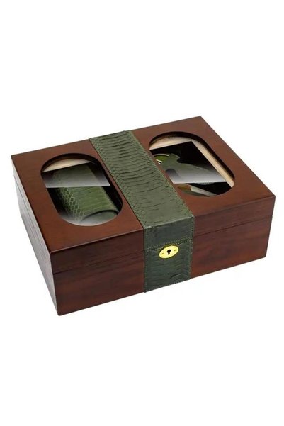 Lubinski Camlı Yılan Deri Ahşap Humidor Puro Kutusu Çakmak-Kesici-Kılıf Set LB-007