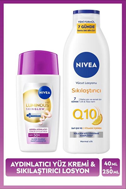 NIVEA SPF50+ Güneş Koruyucu Luminous630 Skin Glow Yüz Kremi 40ml ve Q10 Sıkıl...