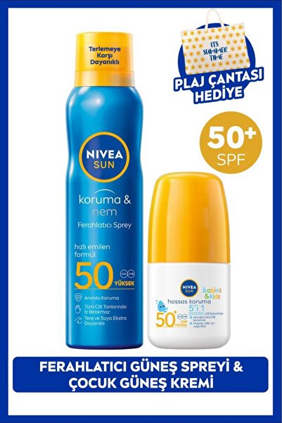 NIVEA SUN SPF50 Güneş Koruyucu Ferahlatıcı Sprey 200ml ve Çocuk Güneş Koruyuc...