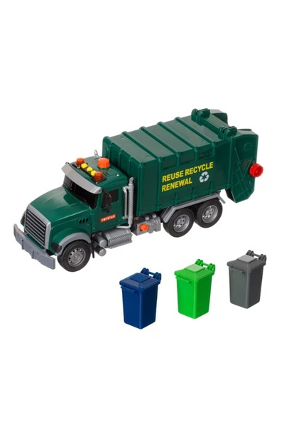 OEM Camion de gunoi verde de jucărie cu 3 coșuri, cu lumini și sunete