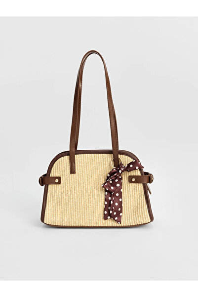 LC Waikiki Women's Straw Shoulder Bag with Beige Accessories