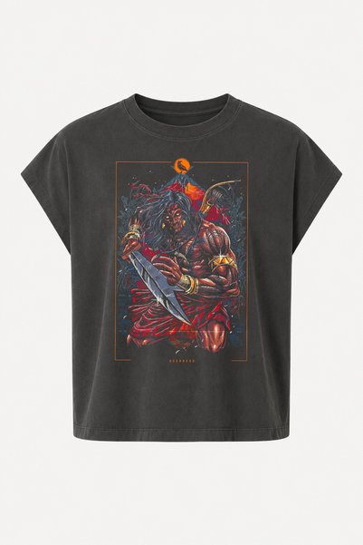 Velostra Oversize Warrior Printed Daily Use Street Wear Crew Neck Boxy Worker T-Shirt