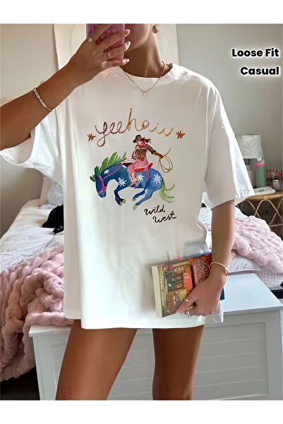 STITCHLY قميص بأكمام قصيرة بتصميم كلاسيكي يصور رعاة البقر، برقبة مستديرة وقصة...