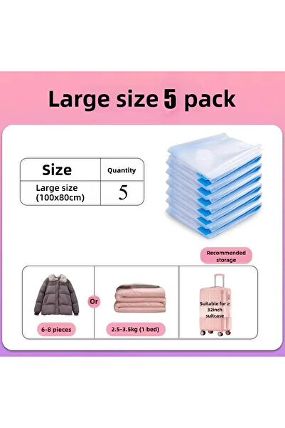 Choice16 no pump 5pcs - 80x100cm 1-5pcs Vacuum Storage Bag Set with Pump Leak...